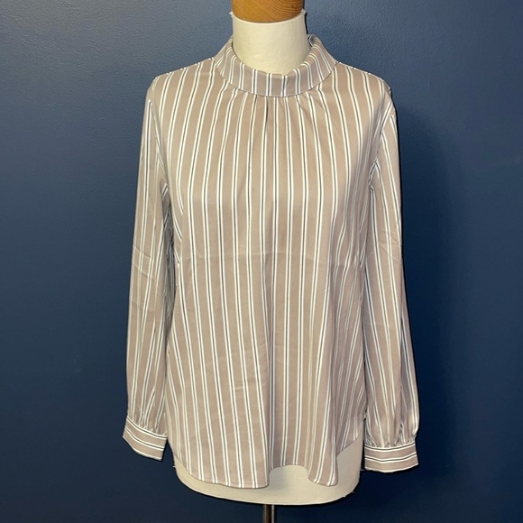 Striped Long Sleeve Ann Taylor Mockneck Top Size Small - Picture 1 of 3